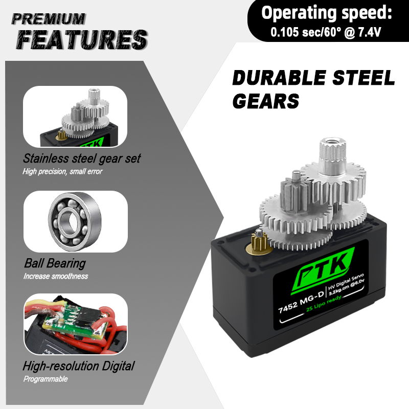 سيرفو رقمي PTK 7452 MG-D 9 جرا - مراجعة Rc Helicopter Servo وسعره
